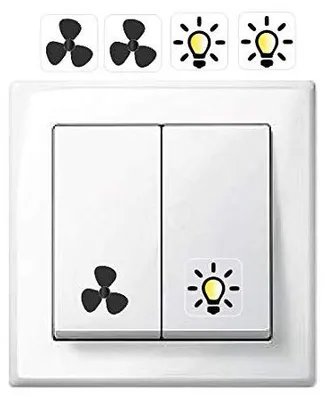 Schaltersymbol-Sticker, 4 Stück, Licht/Ventilator, 1,5x1,5 cm, transparent