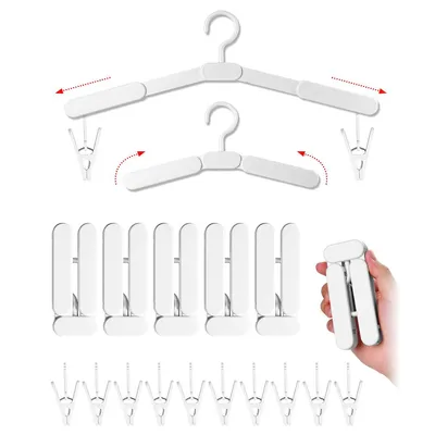 Produktbild von Faltbarer Reisebügel mit Clips, platzsparender Kleiderbügel Set 5er, tragbarer Hosenbügel für Koffer, Camping & Zuhause