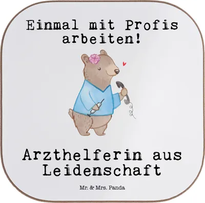 Produktbild von Mr. & Mrs. Panda Untersetzer Tasse Arzthelferin Leidenschaft - Weiß - Geschenk, Arztpraxis, gläseruntersetzer, für Gläser, Krankenhaus, Krankgeschrieben, MFA, Coaster