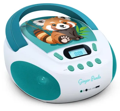 Obrázek produktu pro MOOOV 477414, přenosný CD přehrávač pro děti, motiv: panda, červený, s podporou MP3 a USB portem – AUX vstup