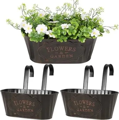 Produktbild von 2pcs Metall Blumentopf Hängend Vintage Blumentöfpe mit Abnehmbar Haken Hängetöpfe für Pflanzen Blumen Hängetopf zum Aufhängen für Balkon Garten Wand Terrasse Innen Außen Schwarz 27x15x12cm