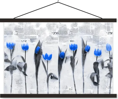 Produktbild von MuchoWow® Textilposter Blumen - Tulpen - Blau 150x100 cm mit schwarzem Rahmen - Schlafzimmer