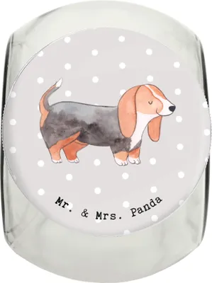 Produktbild von Mr. & Mrs. Panda Dose Basset Hound Moment L 870ml - Grau Pastell - Geschenk, Keksdose, Glasdose, Vorratsbehälter, Vorratsglas, glasbehälter