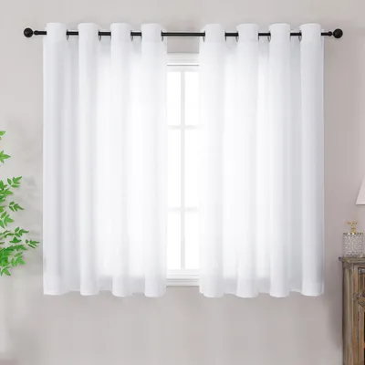 Image de Rideaux à œillets, blanc, aspect lin, lot de 2, 140 x 137 cm
