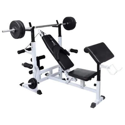 Immagine prodotto di Panca Multifunzione con Bilanciere e Set di Manubri 90 kg