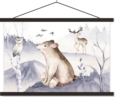 Produktbild von MuchoWow® Textilposter Winter - Schnee - Tiere 60x40 cm mit schwarzem Rahmen - Hölzernes