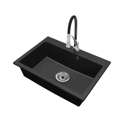 Produktbild von Granitspüle Küchenspüle Einbauspüle 1 Becken Elite 70 mit Armatur und Siphon Chrom