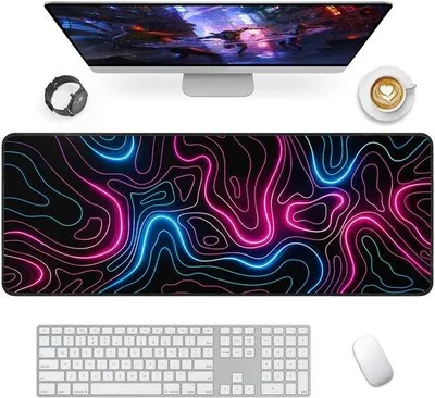 Productafbeelding van Ibenzoa® groot bureauonderlegger, 90 x 40 cm – antislip rubberen basis, glad oppervlak en afgewerkte randen, ideaal voor kantoor en gaming