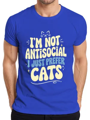 Immagine prodotto di "Non sono antisociale, semplicemente preferisco i gatti." Maglietta da uomo, blu, taglia L, con scritta sarcastica