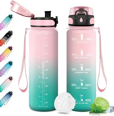Immagine prodotto di Borraccia da 1 litro con filtro, riutilizzabile, con indicatore del tempo, per lo sport, il fitness e lo yoga