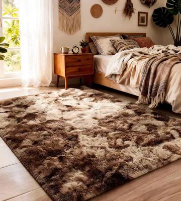 Productafbeelding van Vloerkleed - 120 x 160 cm - Hoogpolig - Modern - Antislip - Machinewasbaar - Bruin