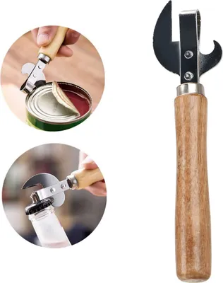 Produktbild von Dosenöffner mit Holzgriff, Dosenöffner aus Edelstahl, praktischer Bierdosenöffner