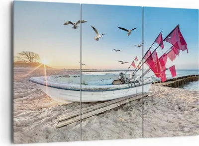 Produktbild von Bild auf Leinwand - Leinwandbild - 3 Teile - £ódŸ Küste Möwen - 165x110cm - Wand Bild - Wanddeko - Wandbilder - Leinwanddruck - Bilder - Wanddekoration - Leinwand bilder - Wandbild - CE165x110-4779