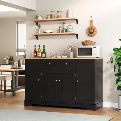 Immagine prodotto di Buffet multifunzionale da 138 cm, con cassetto, ante a ripiano, ripiani regolabili, sistema di sicurezza anticaduta, adatto per cucina, soggiorno o camera da letto.