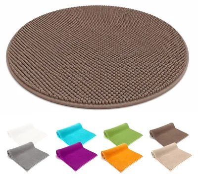 Produktbild von heimtexland ® Badvorleger Chenille Super Flauschig Saugstark Badteppich Badematte Typ771 Taupe 60 cm rund