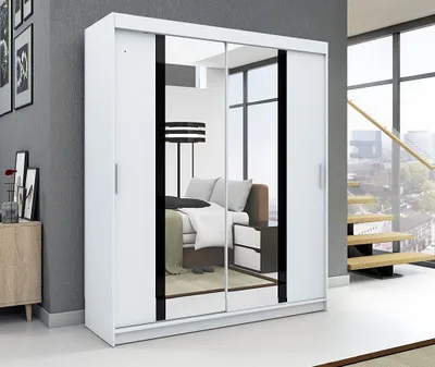 Produktbild von Schwebetürenschrank, 2-türig Schrank! Moderne Garderobe für Kleidung. Verschiedene Farben (Weiß, Schwarz, Somona) Kleiderschrank BRANI   120 cm