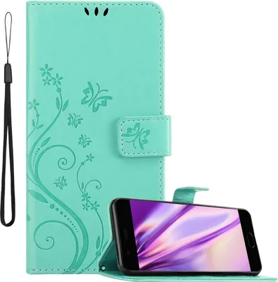 Produktbild von Cadorabo Hülle für Huawei P10 Schutz Hülle in Türkis Schutzhülle Handy Hülle Etui Case Blumen Flower