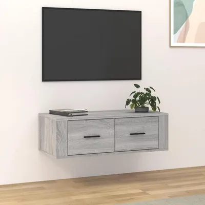 Image de Meuble TV 80x36x25 cm, gris, en panneaux de particules, design industriel, meuble de rangement