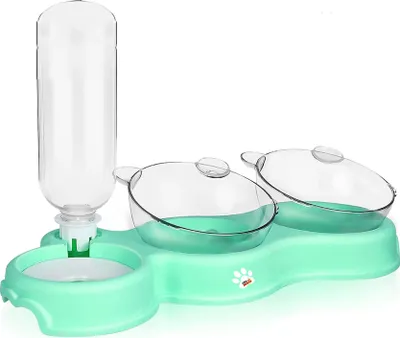 Produktbild von Orthopädischer Doppelnapf für Katzen mit automatischer Wassernachfüllung, Linomag®, 500ml, 37x24x15 cm, Pistaziengrün