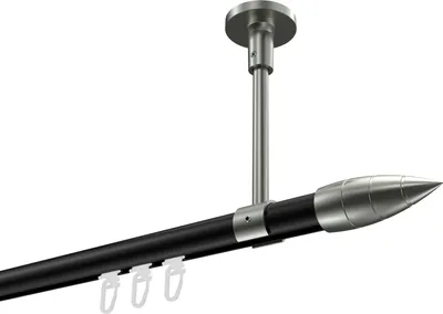 Produktbild von Interdeco Innenlaufstange / Gardinenstange mit Innenlauf Schwarz / Edelstahl-Optik, Typ Sonette Samanto (Rillenpatrone) Deckenmontage, 20 mm Ø 1-läufig, 180 cm