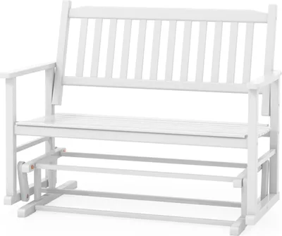 Produktbild von KOMFOTTEU Gartenbank wetterfest, Schaukelbank aus Massivholz, 2-Sitzer Holzbank bis 225 kg, Holzbank mit gebogener Rückenlehne 126 x 68 x 100 cm, Weiß