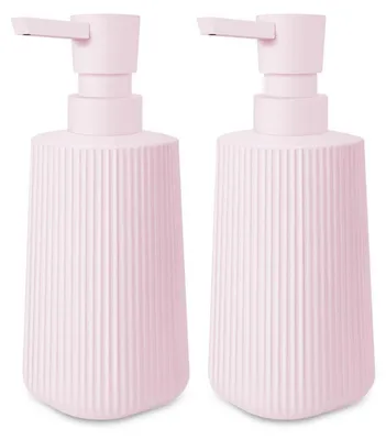 Image de Distributeur de savon en verre, 250 ml, rose, pour salle de bain et cuisine