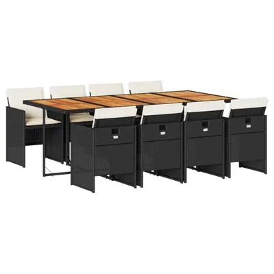 Produktbild von 9-tlg. Garten-Essgruppe mit Kissen Schwarz Poly Rattan