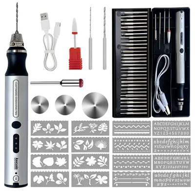 Produktbild von Elektrischer Gravierstift USB-C,41g,5 Gang,Gravierwerkzeug Set,30 Bohrern und 16 Schablonen,Gravierausrüstung für Gravieren, Schleifen und DIY