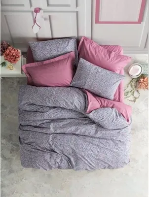 Zdjęcie produktu dla Pościel 220 x 240 cm, 100% Bawełna Renforcé, Dusty Rose i Purple, 2 Poszewki na Poduszki 60 x 60 cm