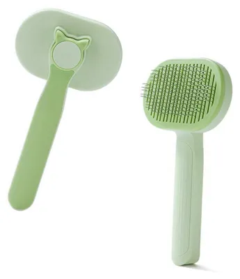 Image de Brosse pour animaux de compagnie, autonettoyante, pour chats et chiens - Vert