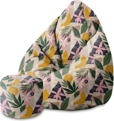 Produktbild von Dreamroots Bean Bag 80x80x120cm Sitzsack mit Lehne und Hocker Sitzkissen Boden Chill Sack mit Füllung Sitzsack Erwachsene mit Füllung Collage Floral