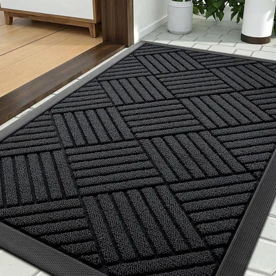 Zdjęcie produktu dla Mata podłogowa prostokątna, 43 x 75 cm, mata do zbierania brudu, do użytku wewnątrz i na zewnątrz, nadająca się do prania, kolor: czarny