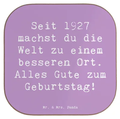 Produktbild von Mr. & Mrs. Panda Untersetzer Glas Spruch 1927 Geburtstag - Lavendeltraum - Geschenk, Flaschenuntersetzer, Happy Birthday, Geburtstagsgeschenk, Glückwunsch, für Gläser