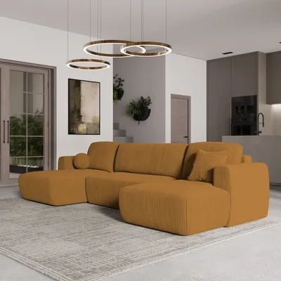 Produktbild von Masseno Ecksofa SENTUM P mit Schlaffunktion U-Form, Sofa mit Bettkasten, Wohnzimmersofa, Couch, Soffa, Bettsofa, Couchgarnitur- Gelb, POSO 01