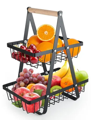 Immagine prodotto di Cestino per frutta a due scomparti con manico in legno