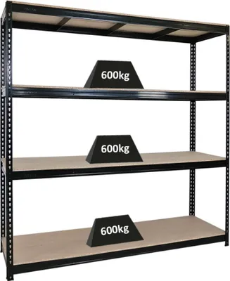 Produktbild von Profi Schwerlastregal BISON | HxBxT 200x200x60cm | 4 Spanplatten-Ebenen 15mm | Fachlast 600kg | Schwarz
