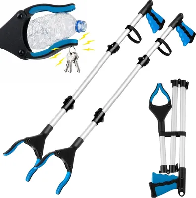 Image de Bras articulé pliable de 110 cm, lot de 2, tête pivotante à 360°, en aluminium, pour personnes âgées