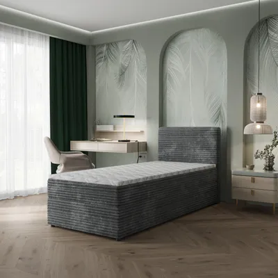 Produktbild von Masseno Boxspringbett PISA 90 90x200 cm Komplett-Set mit Bonell Matratze und Topper, Polsterbett mit Bettkästen -Grau, TILIA 90