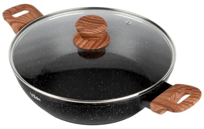 Image de Poêle en granit avec couvercle en verre - 28 cm - 3,5 litres - Aluminium - Compatible avec les plaques de cuisson à gaz et à induction - Noir
