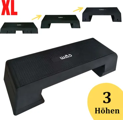 Produktbild von W.O.D Fitness Step Pro XL - Fitness-Scooter - Aerobic Step Bank - rutschfeste Oberfläche - in 3 Höhen einstellbar - Schwarz