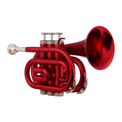 Produktbild von Mini Pocket Trumpet, Bb Flat Brass Material Wind Instrument, with Mouthpiece Gloves Cleaning Cloth Carrying Case