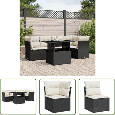 Produktbild von The Living Store 6-tlg. Garten-Sofagarnitur mit Kissen Schwarz Poly Rattan