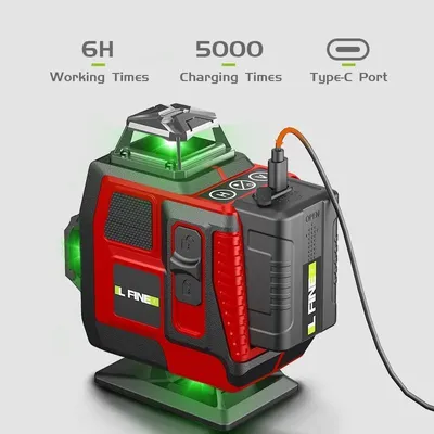 Zdjęcie produktu dla Zielony laser liniowy - 16 linii, 360°. Laser krzyżowy - automatyczna poziomowanie w poziomie i pionie. Z pilotem. Statyw 1,2 m. Wtyczka EU