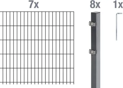 Immagine prodotto di Alberts 650902 Recinzione a doppia rete metallica come set di recinzione completo da 16 pezzi, antracite, altezza 120 cm, lunghezza 14 m