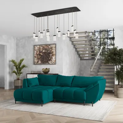 Produktbild von Masseno Ecksofa VESTANO L-S mit Schlaffunktion L-Form, Sofa mit Bettkasten, Wohnzimmersofa, Couch, Soffa, Bettsofa, Couchgarnitur- Blau, MATT VELVET 77