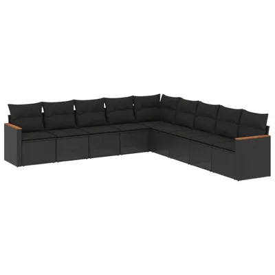Produktbild von vidaXL 9-tlg. Garten-Sofagarnitur mit Kissen Schwarz Poly Rattan