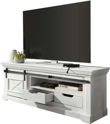 Produktbild von TV Lowboard - Kiefernholz massiv gewachst - B 153 cm - 1 Rolltür - 2 Schubladen