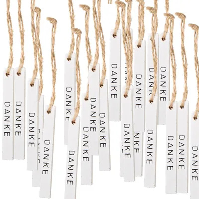 Produktbild von 20 Danke Anhänger aus Holz für Geschenke - 8 cm weiß
