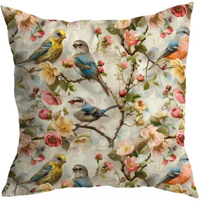 Imagen del producto de HomeView: Funda de cojín decorativa, 50x50 cm, diseño de primavera con pájaros