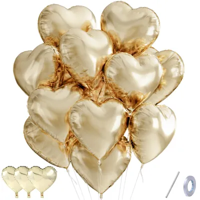 Productafbeelding van Set van 12 hartvormige folieballons in champagnegoud, 18 inch